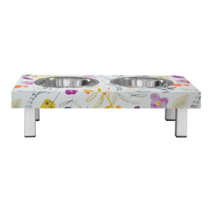 Cat and small dog bowl holder - ZOE - Flowers - white square feet