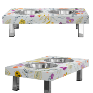 Dog cat food bowl ZOE Flowers square stainless steel feet
