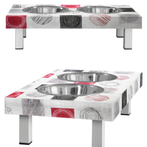 ZOE dog cat bowl -Red and black- square white feet