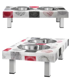 ZOE dog cat bowl -Red and black- square white feet