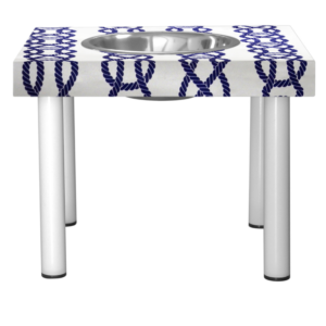 support de gamelle inox MANDY- couleur MARINE 25cm pieds ronds blancs
