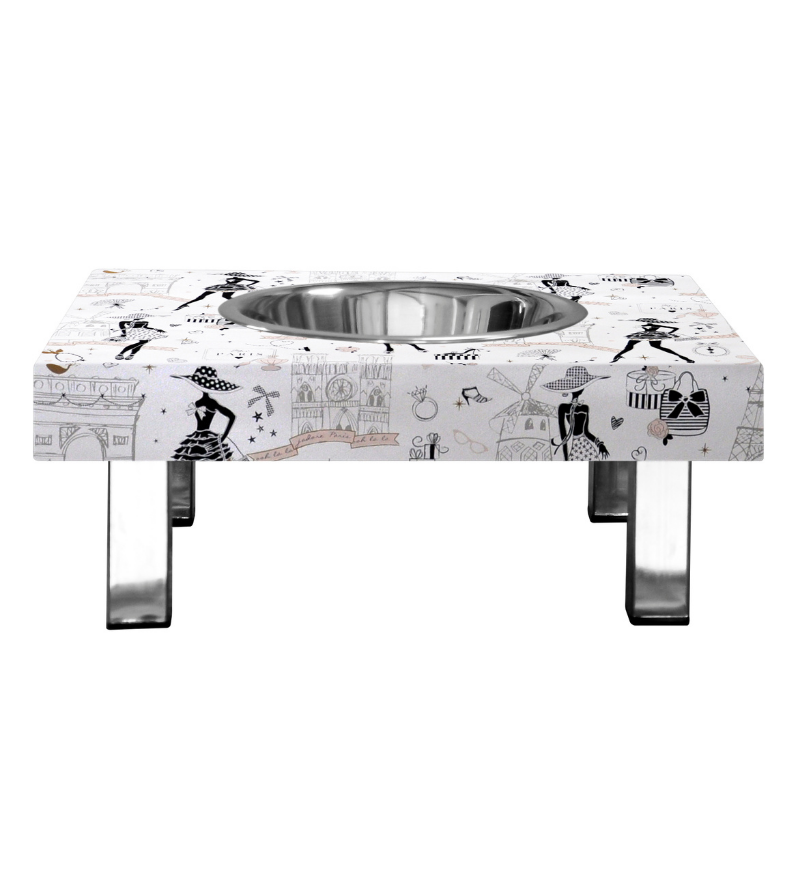 RASPBERRY cat and small dog bowl - Paris stainless steel square feet