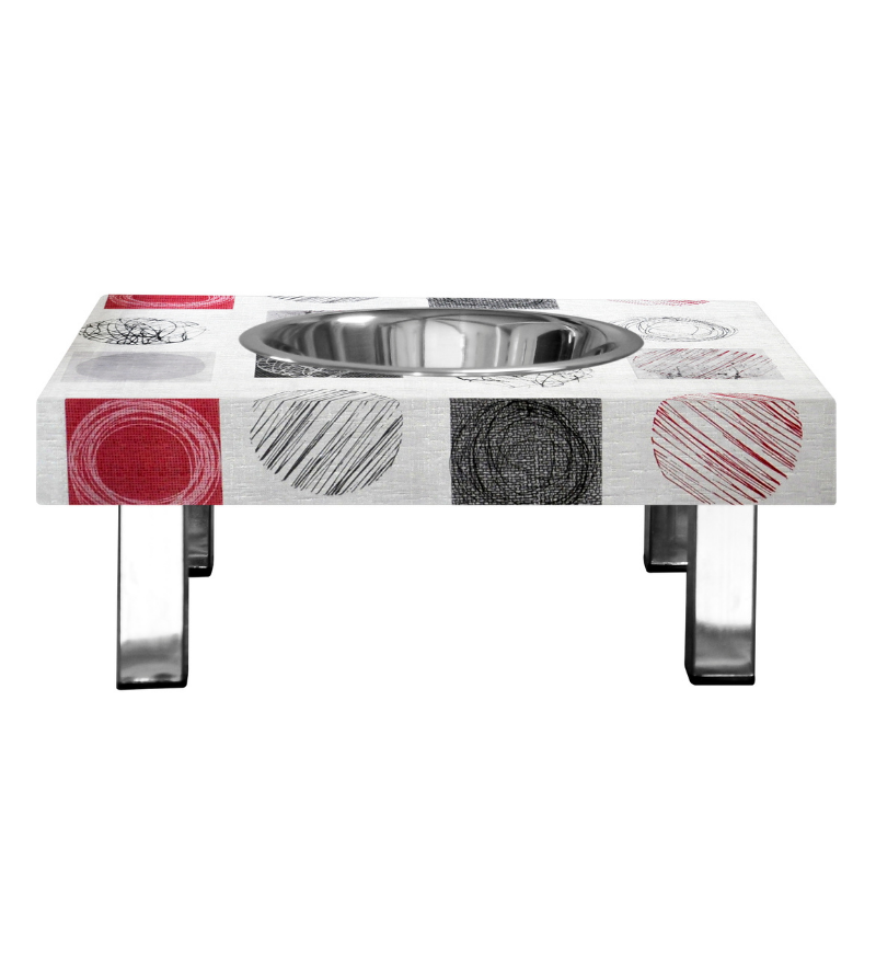 Small dog bowl RASPBERRY- Red and black -Square stainless steel feet- Pets And Bowls