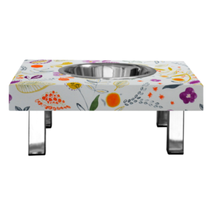 Small dog bowl Raspberry - Flowers - stainless steel square feet