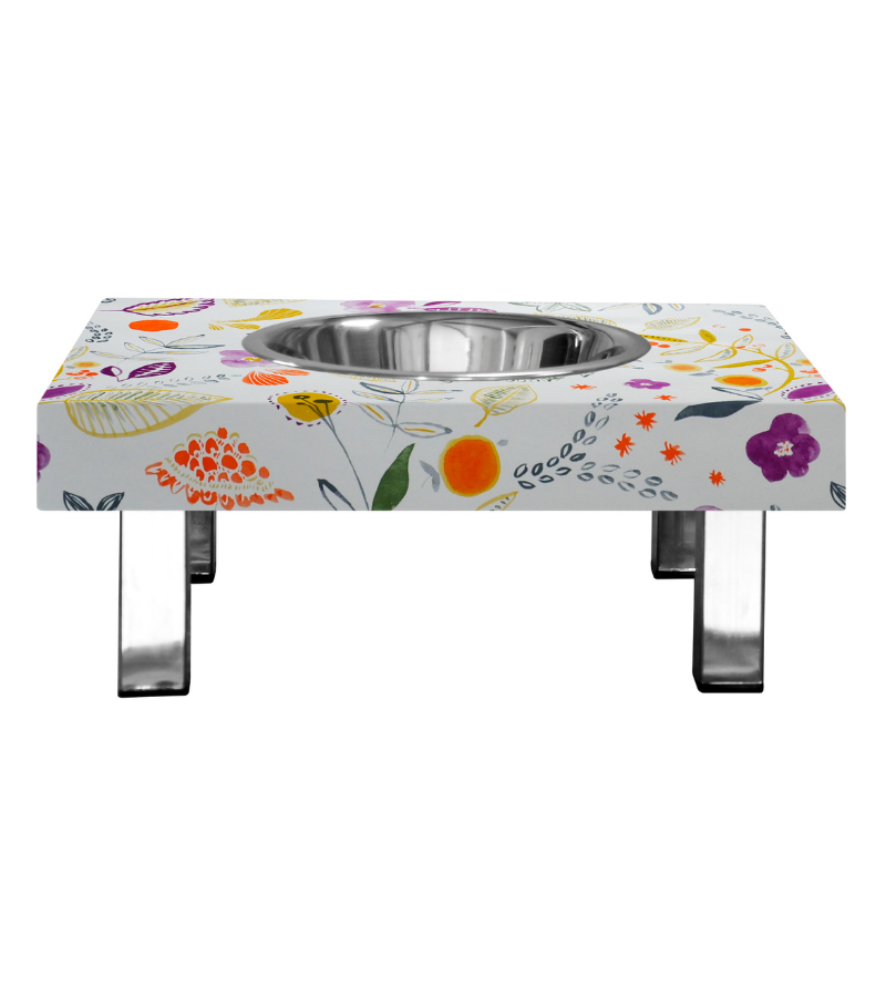 Small dog bowl Raspberry - Flowers - stainless steel square feet 