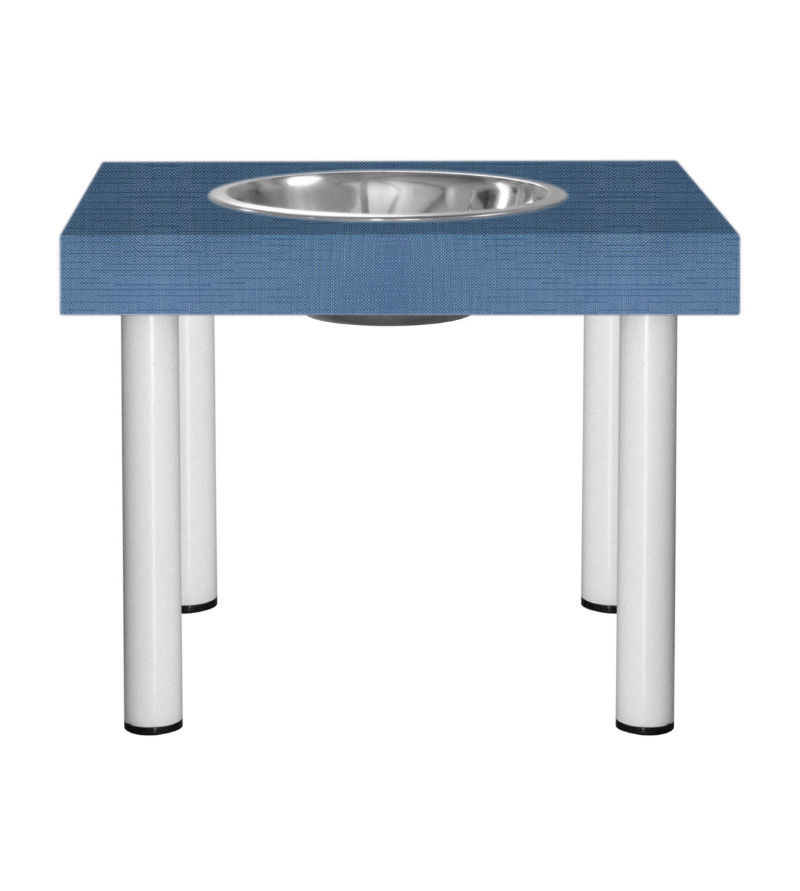 Porte double gamelle sur pieds bleue chien moyens-Pieds blancs -pets and bowls
